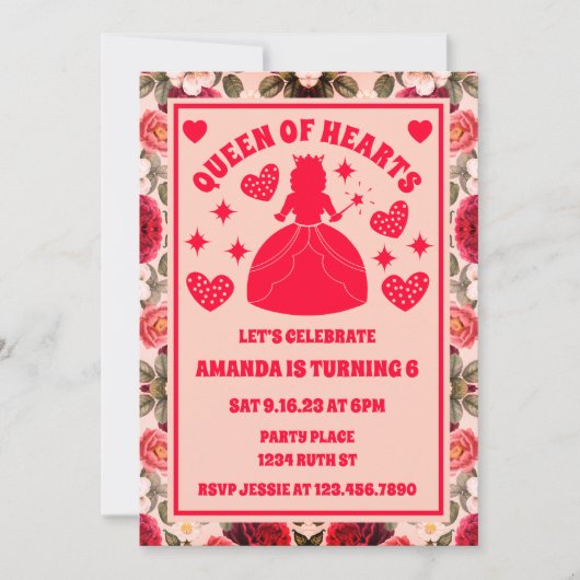 Invitation Queen Of Hearts Roses Anniversaire Photo (Devant)