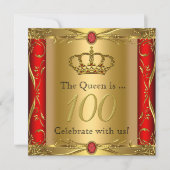 Invitation Queen ou King Regal Red Gold 100e fête d'anniversa (Devant)