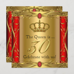 Invitation Queen ou King Regal Red Gold 30e fête d'anniversai