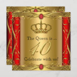 Invitation Queen ou King Regal Red Gold 40th Birthday Party<br><div class="desc">Reine ou Roi Prince Royal,  Red Gold Elite 40e Anniversaire fête. Gold Royal Regal rouge. Soignée fête d'anniversaire Ornate Gold. Élégante Invitation d'anniversaire pour hommes et femmes.</div>