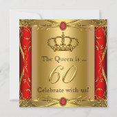 Invitation Queen ou King Regal Red Gold 60e fête d'anniversai (Devant)