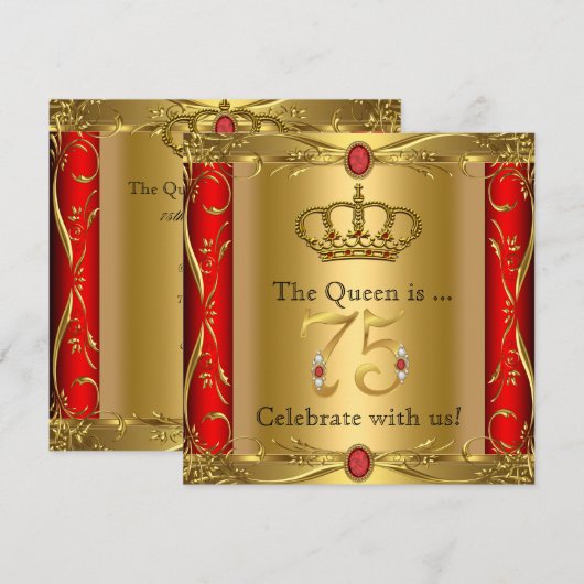 Invitation Queen ou King Regal Red Gold 75e fête d'anniversai (Devant / Derrière)