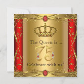 Invitation Queen ou King Regal Red Gold 75e fête d'anniversai (Devant)