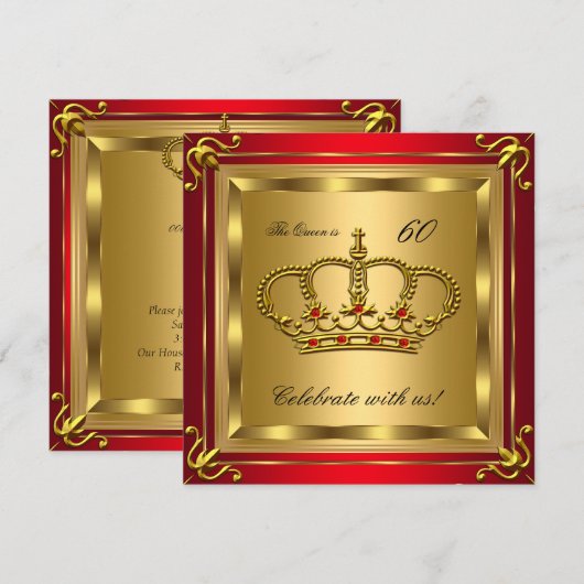 Invitation Queen ou King Regal Red Gold Anniversaire Party 2 (Devant / Derrière)