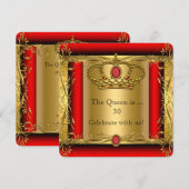 Invitation Queen ou King Regal Red Gold fête d'anniversaire (Devant / Derrière)