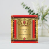 Invitation Queen ou King Regal Red Gold fête d'anniversaire (Debout devant)