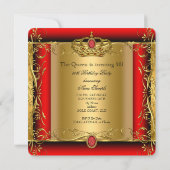 Invitation Queen ou King Regal Red Gold fête d'anniversaire (Dos)