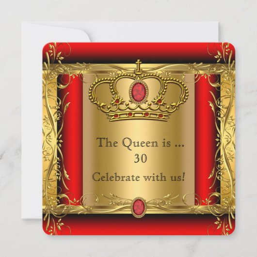 Invitation Queen ou King Regal Red Gold fête d'anniversaire (Devant)