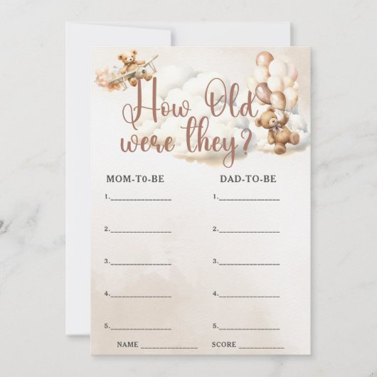 Invitation QUEL ÂGE AVAIENT-ILS Jeu pour Baby Shower Ourson M (Devant)