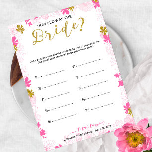 Invitation Quel âge avait la mariée Jeu de Baby Shower