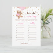 Invitation Quel Âge Ont-Ils Joué Baby shower Teddy Bear Card (Debout devant)