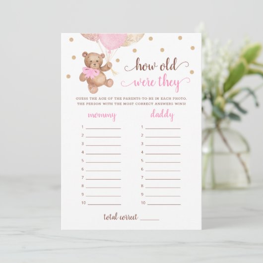 Invitation Quel Âge Ont-Ils Joué Baby shower Teddy Bear Card (Debout devant)