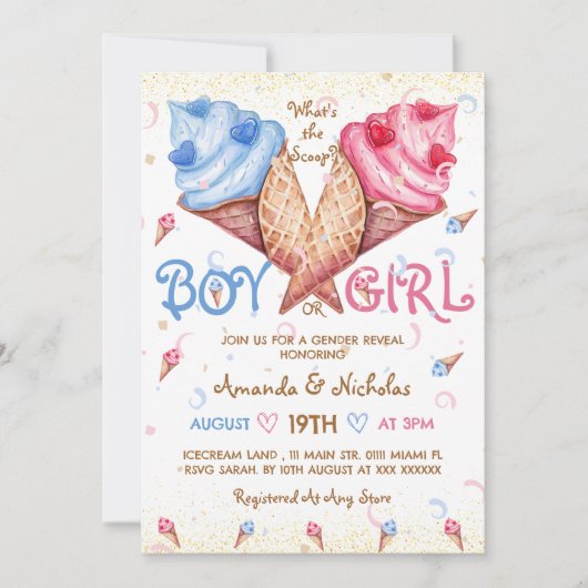 Invitation Quel est le Scoop Rose Blue Summer Reveal Genre (Devant)