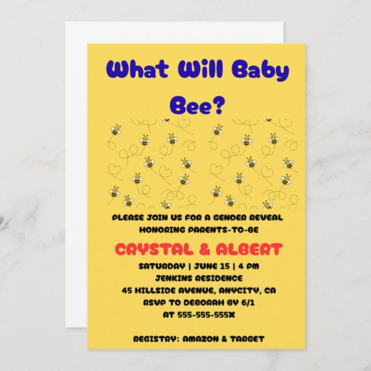 Invitation Quel genre va Baby Bee révéler la fête (Devant / Derrière)