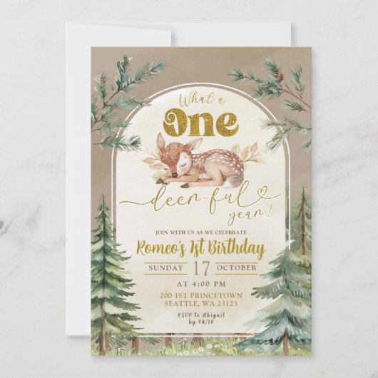 Invitation Quel Onedeerererful Forest Boho 1er Birthday Boy (Devant)