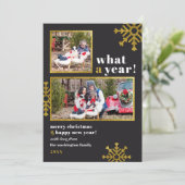 Invitation Quelle Année ! | Photo de Noël moderne Noir & Or (Debout devant)