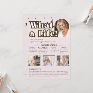 Invitation Quelle vie, en mémoire de, histoire d'un être aimé