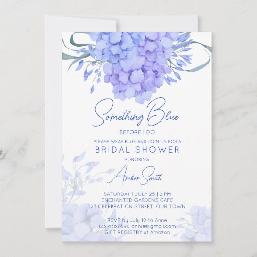 Invitation Quelque chose bleu hydrangea nuptiale douche flora (Devant)