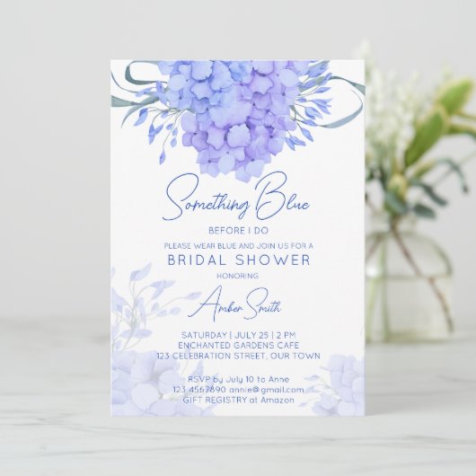 Invitation Quelque chose bleu hydrangea nuptiale douche flora (Debout devant)