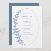 Invitation Quelque Chose Bleu Papillons Cadre Mariage élégant (Devant / Derrière)