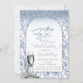 Invitation Quelque chose Blue Bow Parties scintillant Champag (Devant)