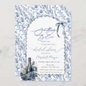 Invitation Quelque chose Blue Bow Vin bouteille Rose Floral (Devant / Derrière)