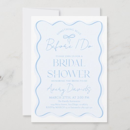 Invitation Quelque chose Blue Bow Wavy Fête des mariées moder (Devant)