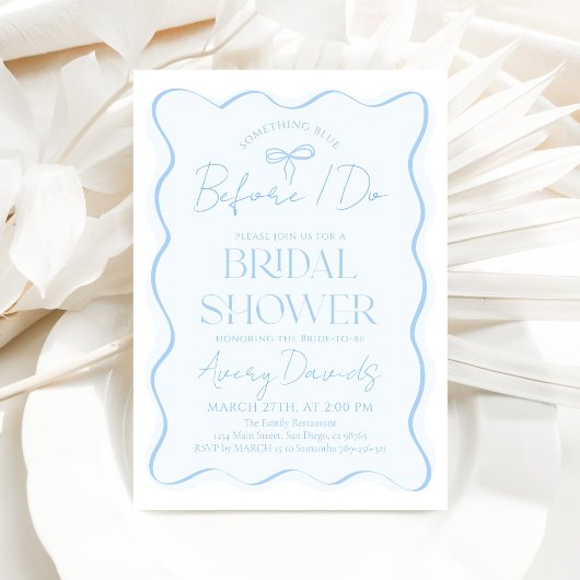 Invitation Quelque chose Blue Bow Wavy Fête des mariées moder