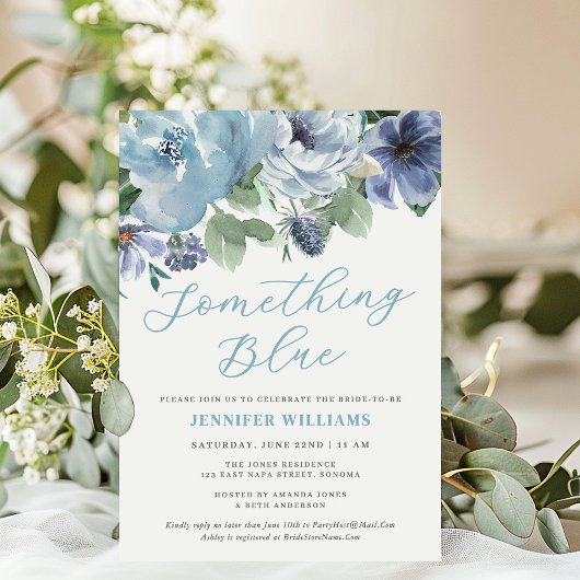 Invitation Quelque chose Blue Dusty Blue Floral Fête des mari