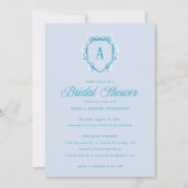 Invitation Quelque chose Blue Floral Crest Monogramme Fête de (Devant)