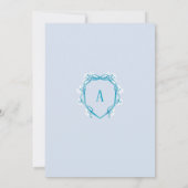 Invitation Quelque chose Blue Floral Crest Monogramme Fête de (Dos)
