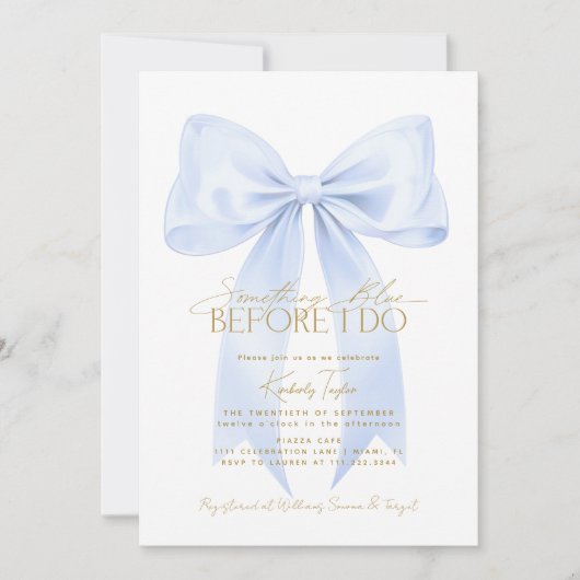 Invitation Quelque chose de bleu avant de faire Blue Bow Fête (Devant)