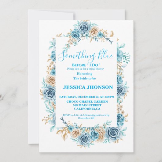 Invitation Quelque chose de bleu avant de faire douche nuptia (Devant)