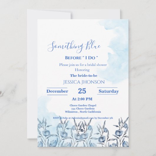 Invitation Quelque chose de bleu avant de faire douche nuptia (Devant)