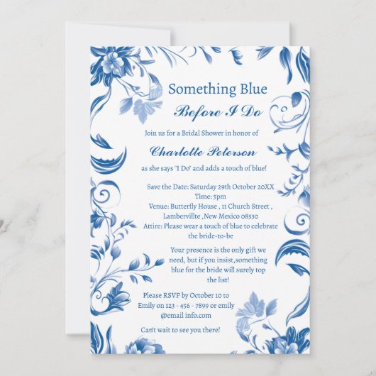 Invitation Quelque chose de bleu avant de faire Fête des mari (Devant)