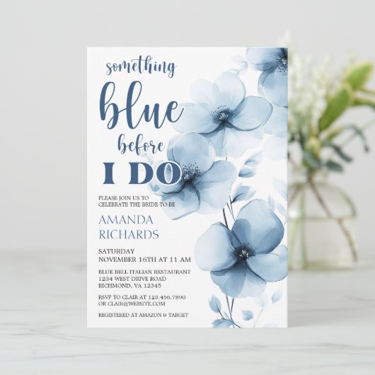 Invitation Quelque chose de bleu avant de faire Fête des mari (Debout devant)