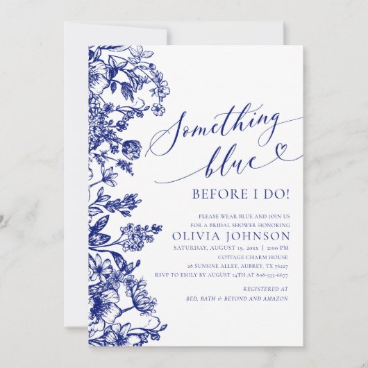 Invitation Quelque chose de bleu avant de faire Fête des mari (Devant)