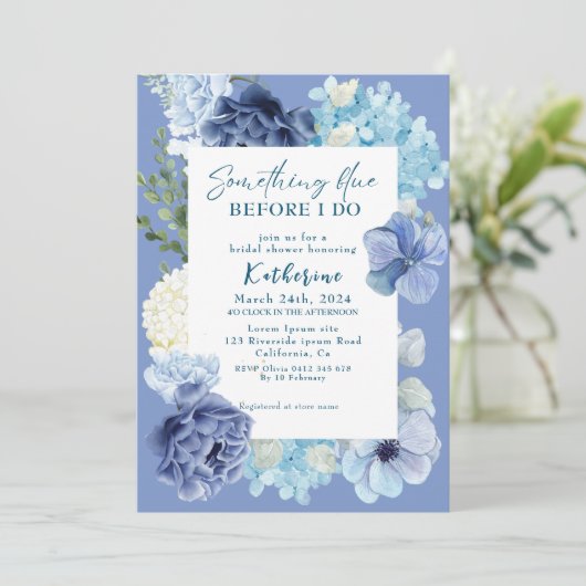 Invitation Quelque chose de bleu avant de faire hydrangea nup (Debout devant)