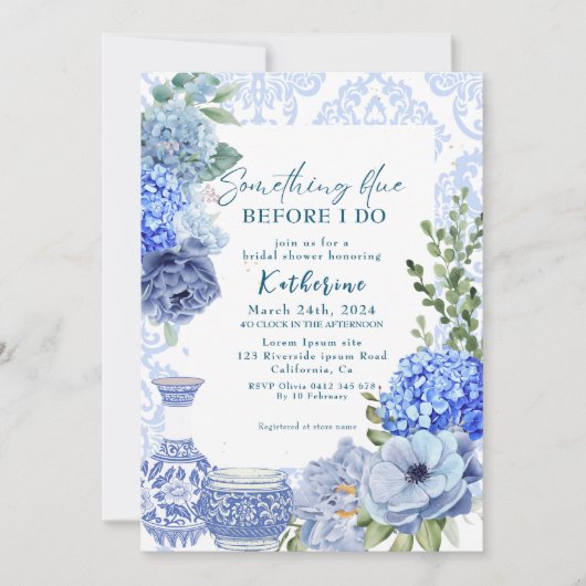 Invitation Quelque chose de bleu avant de faire hydrangea nup (Devant)