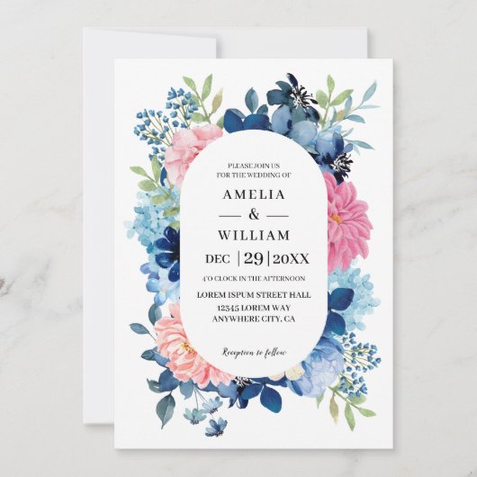 Invitation Quelque chose de bleu avant de faire Mariage flora (Devant)