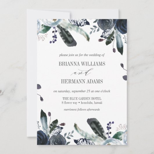 Invitation Quelque chose de bleu | Boho Chic Botanical mariag (Devant)