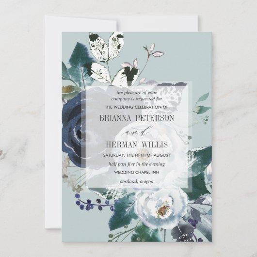 Invitation Quelque chose de bleu Boho Chic mariage de fleurs (Devant)