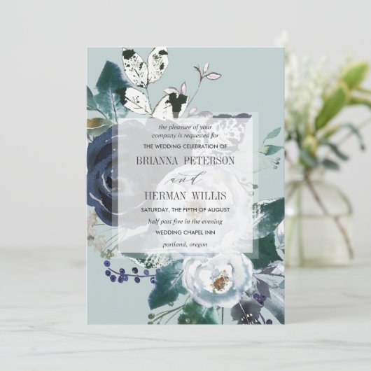 Invitation Quelque chose de bleu Boho Chic mariage de fleurs (Debout devant)
