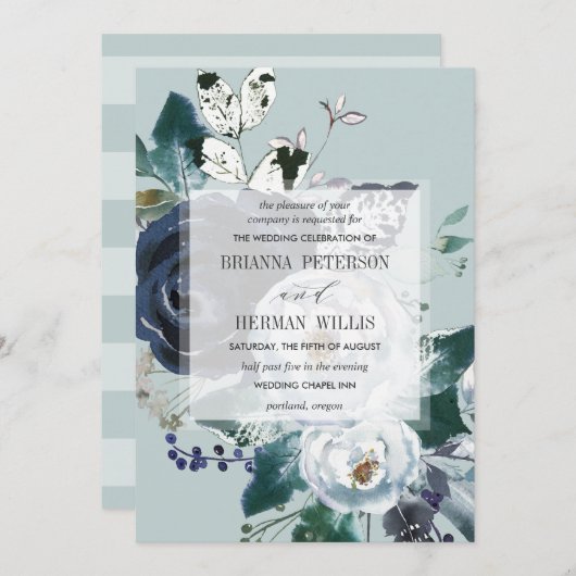 Invitation Quelque chose de bleu Boho Chic mariage de fleurs (Devant / Derrière)