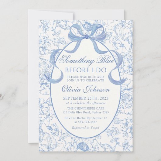 Invitation Quelque chose de bleu Bow Chinoiserie Fête des mar (Devant)