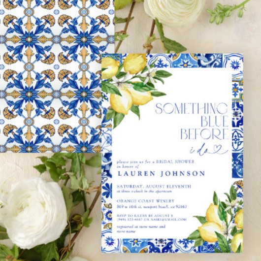 Invitation Quelque chose de bleu citron carrelage marocain Fê