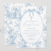 Invitation Quelque Chose de Bleu Croix de Baptême Florale Vin (Devant / Derrière)