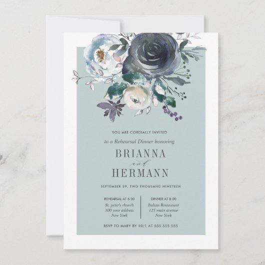 Invitation Quelque chose de bleu | Dîner de répétition du Mar (Devant)