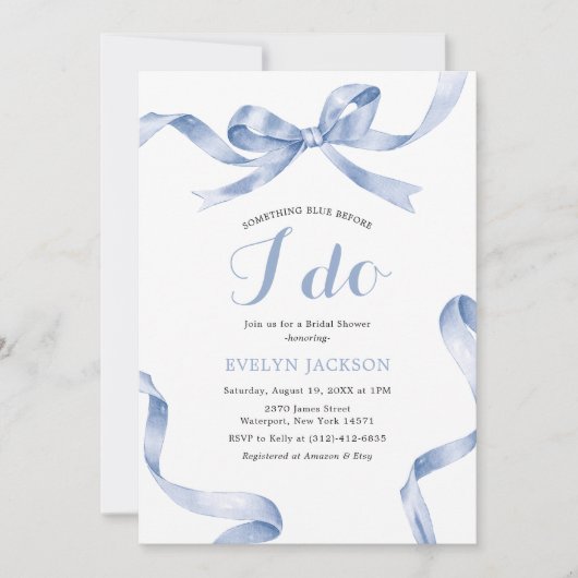 Invitation Quelque chose de bleu Fête des mariées Bow (Devant)