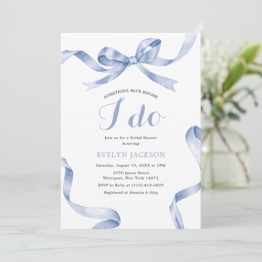 Invitation Quelque chose de bleu Fête des mariées Bow (Debout devant)